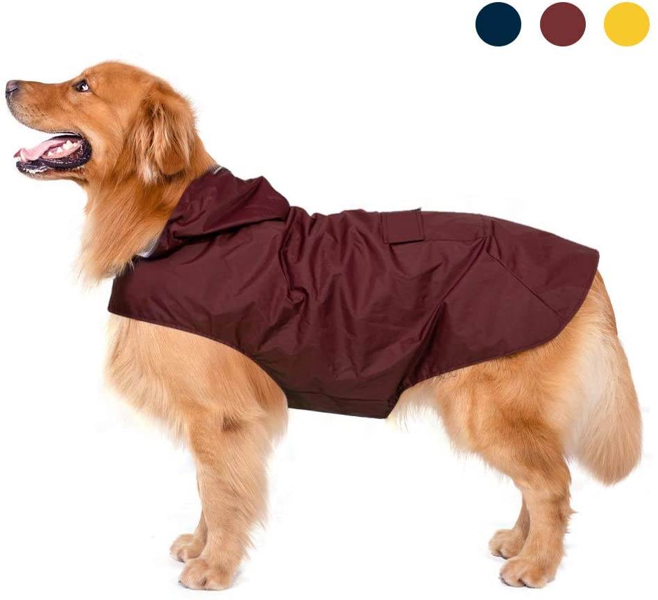  Zellar Impermeable para Perros con Capucha y Collar Agujero y Tiras reflectoras seguras, Ultra-Light Transpirable Impermeable 100% Chaqueta para Lluvia medianos Perro de Raza Grande 