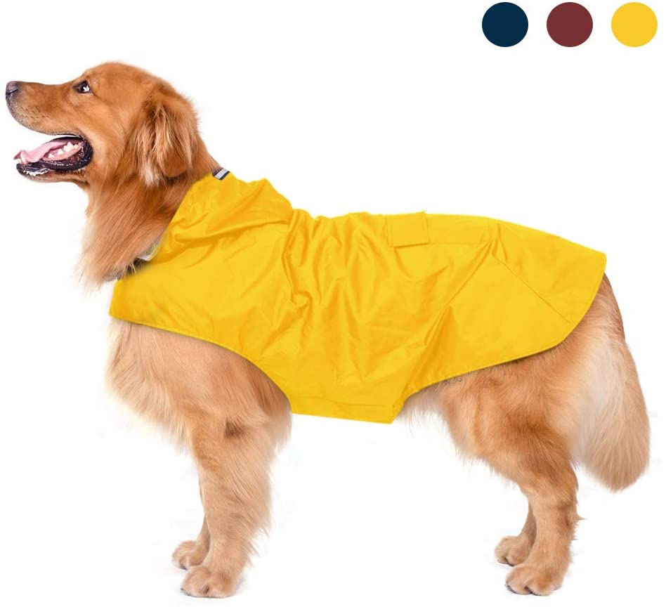  Zellar Impermeable para Perros con Capucha y Collar Agujero y Tiras reflectoras seguras, Ultra-Light Transpirable Impermeable 100% Chaqueta para Lluvia medianos Perro de Raza Grande 