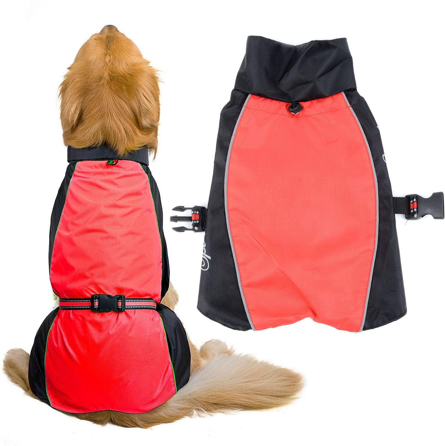  ZUNEA Impermeable Chubasqueros para Perros Grande Mediano Reflectante Chaleco Ligero con Forro de Malla Transpirable Chaqueta de Seguridad para Lluvia Resistente al Viento Ropa Rojo 3XL 