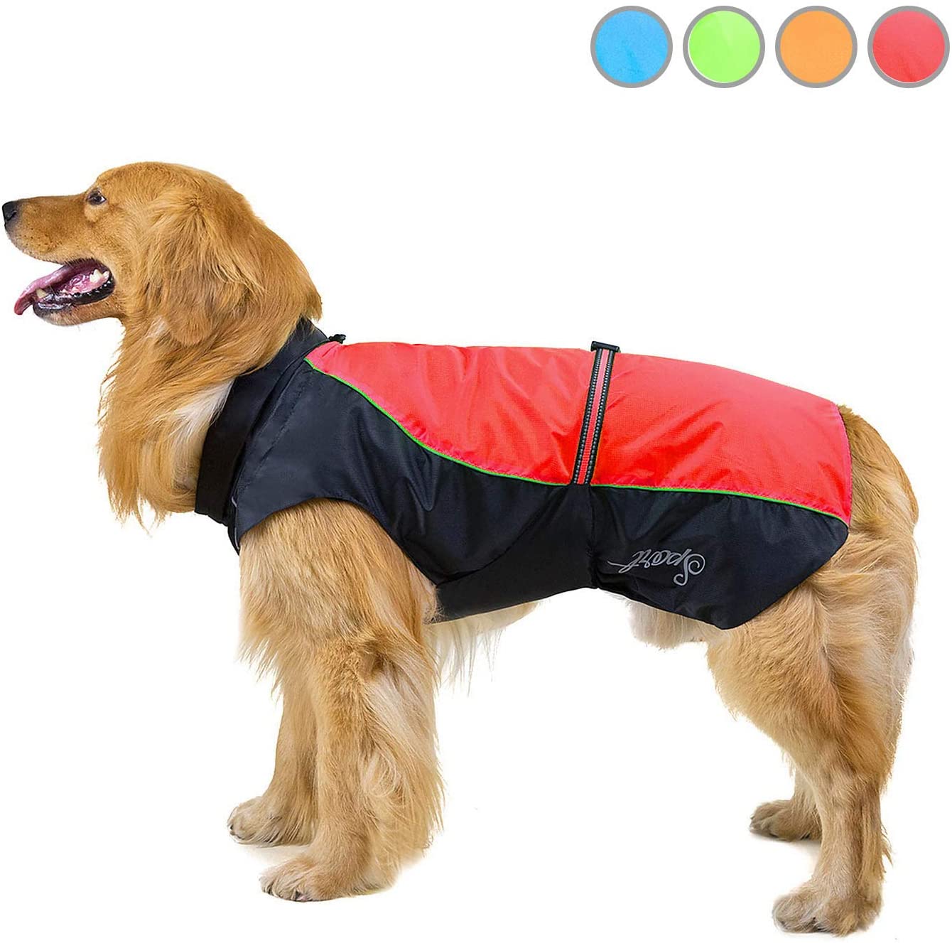  ZUNEA Impermeable Chubasqueros para Perros Grande Mediano Reflectante Chaleco Ligero con Forro de Malla Transpirable Chaqueta de Seguridad para Lluvia Resistente al Viento Ropa Rojo 3XL 