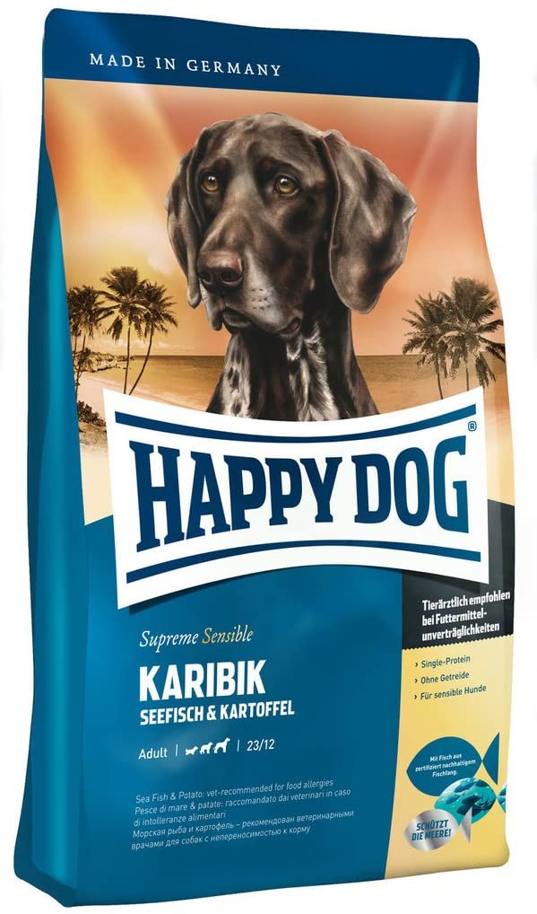  2 bolsas de 12,5 kg de alimento para perros Happy Dog Karibik con pescado 