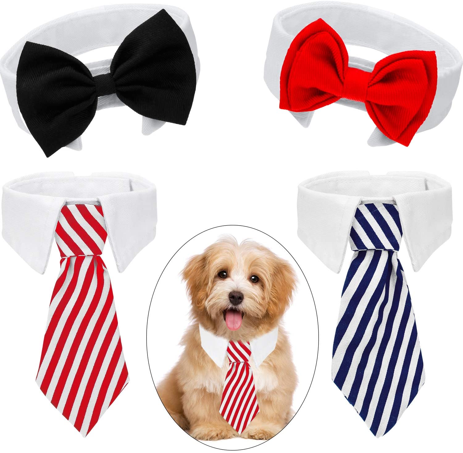  4 Piezas de Pajarita de Mascotas Corbata Ajustable Collar de Perro Formal para Perros Pequeños y Gatos Corbatas de Aseo para Cachorros Accesorios de Fiesta (S, Negro, Rojo, Rojo Blanco, Azul Blanco) 