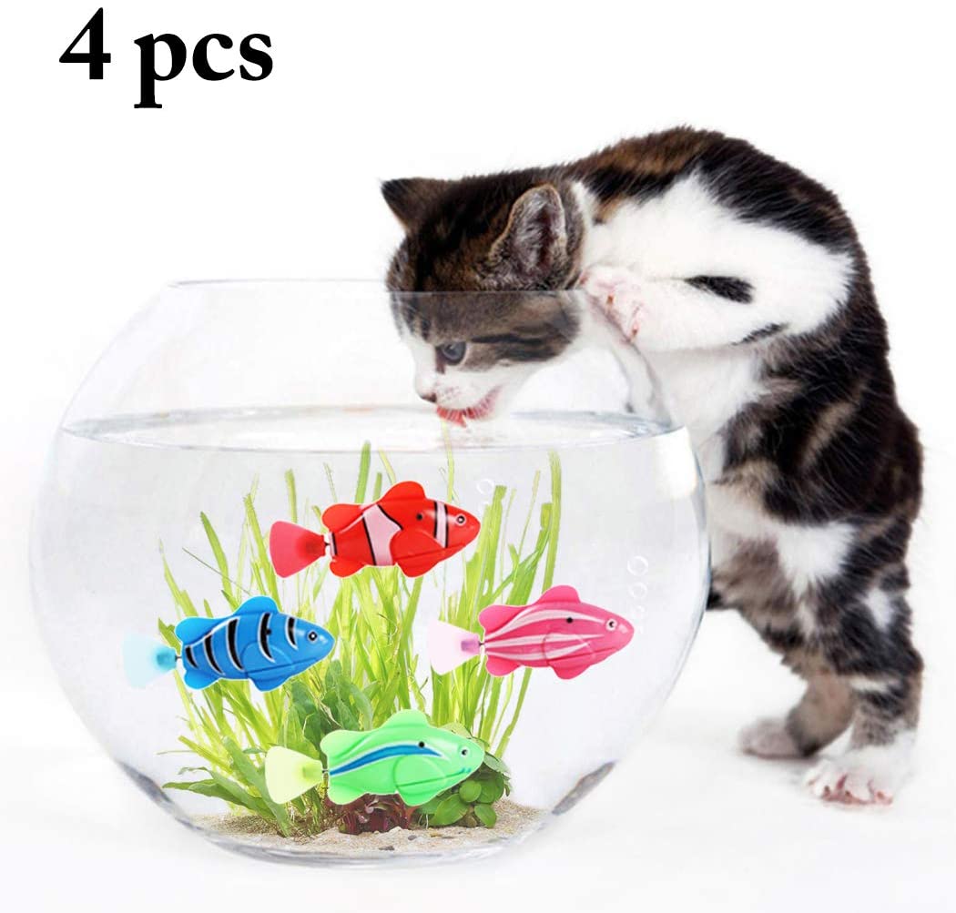  4PCS Gato de Juguete LED para Agua, Juguete para Peces, con Hierba acuática y Destornillador 