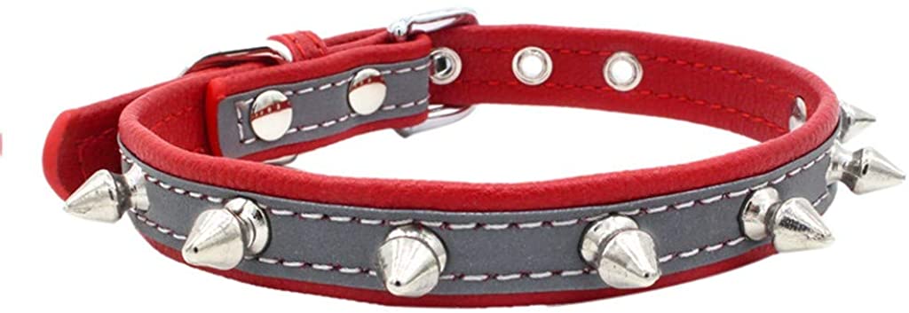  Accesorios para Mascotas, Collares de Cuero con Remache Punk Rock para Gato y Perro Collar Ajustable para Identificativo para Seguridad Al Aire Libre Brillantes, XS-L, 22-47cm 