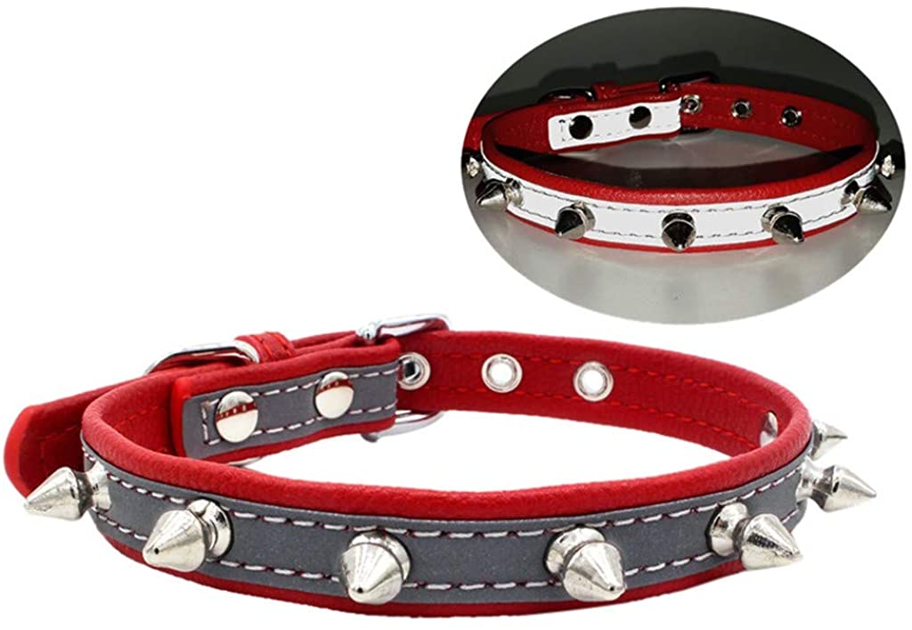  Accesorios para Mascotas, Collares de Cuero con Remache Punk Rock para Gato y Perro Collar Ajustable para Identificativo para Seguridad Al Aire Libre Brillantes, XS-L, 22-47cm 