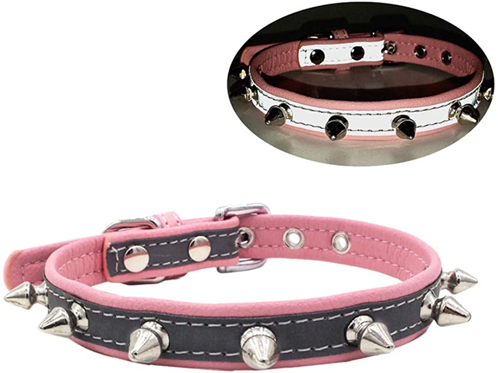  Accesorios para Mascotas, Collares de Cuero con Remache Punk Rock para Gato y Perro Collar Ajustable para Identificativo para Seguridad Al Aire Libre Brillantes, XS-L, 22-47cm 