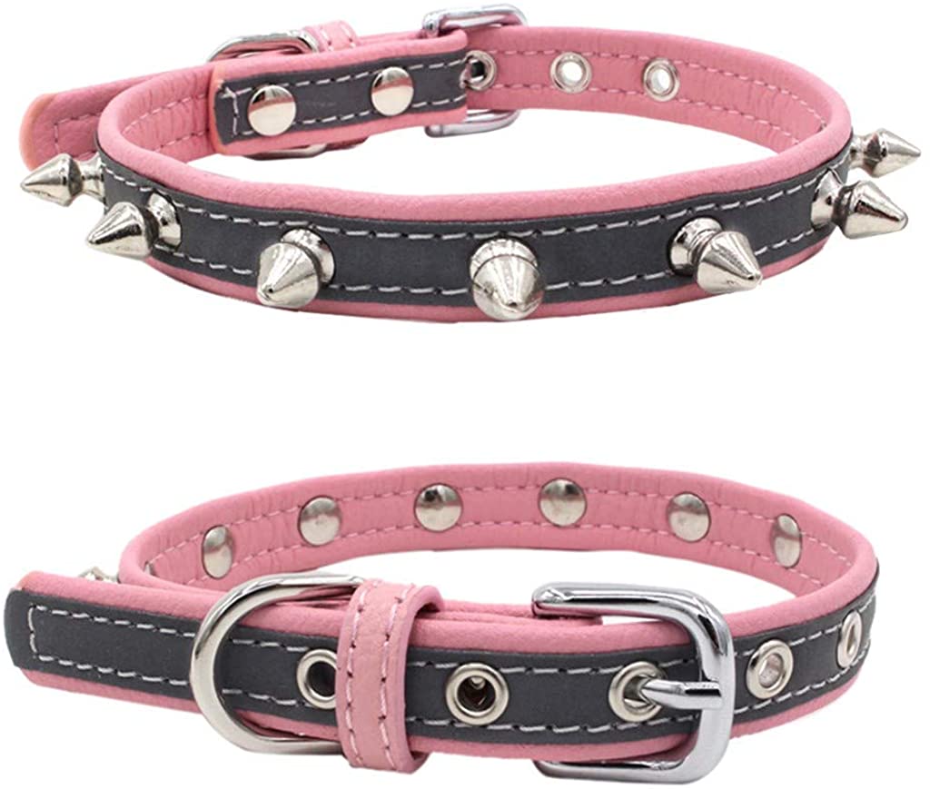  Accesorios para Mascotas, Collares de Cuero con Remache Punk Rock para Gato y Perro Collar Ajustable para Identificativo para Seguridad Al Aire Libre Brillantes, XS-L, 22-47cm 