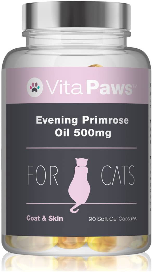  Aceite de Onagra 500mg para Gatos - ¡Bote para 3 meses! - 90 Perlas - VitaPaws 