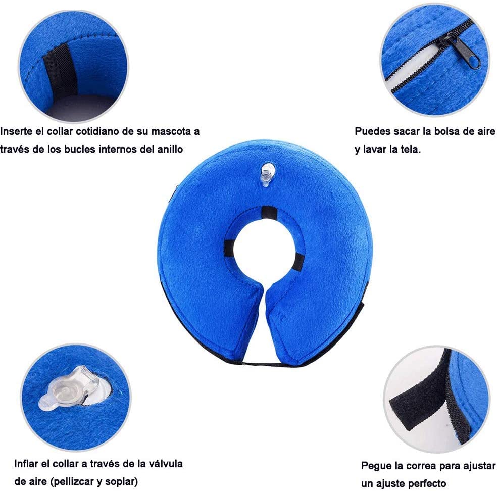  AeeYui Collar Inflable de Perros Gato,Cono de Cuello isabelino Ajustable para recuperación Tras una cirugía, collarín electrónico (Blue) 