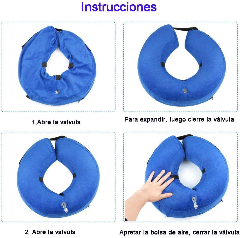  AeeYui Collar Inflable de Perros Gato,Cono de Cuello isabelino Ajustable para recuperación Tras una cirugía, collarín electrónico (Blue) 