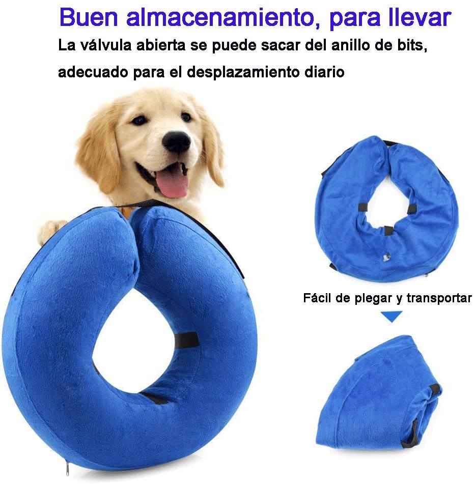  AeeYui Collar Inflable de Perros Gato,Cono de Cuello isabelino Ajustable para recuperación Tras una cirugía, collarín electrónico (Blue) 