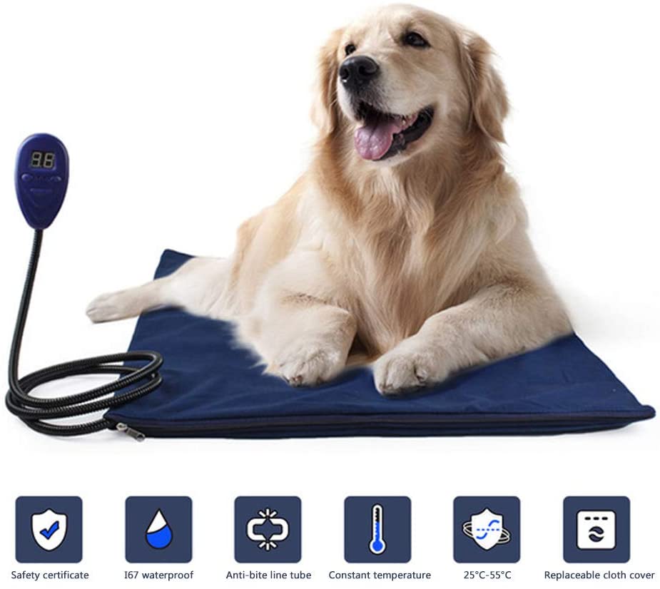  Almohadilla térmica para Mascotas, Manta eléctrica Grande para Perros y Perros, Cuerda de Acero Anti-masticación Termostato Resistente al Rayado Resistente al Rayado Ip67, Azul 