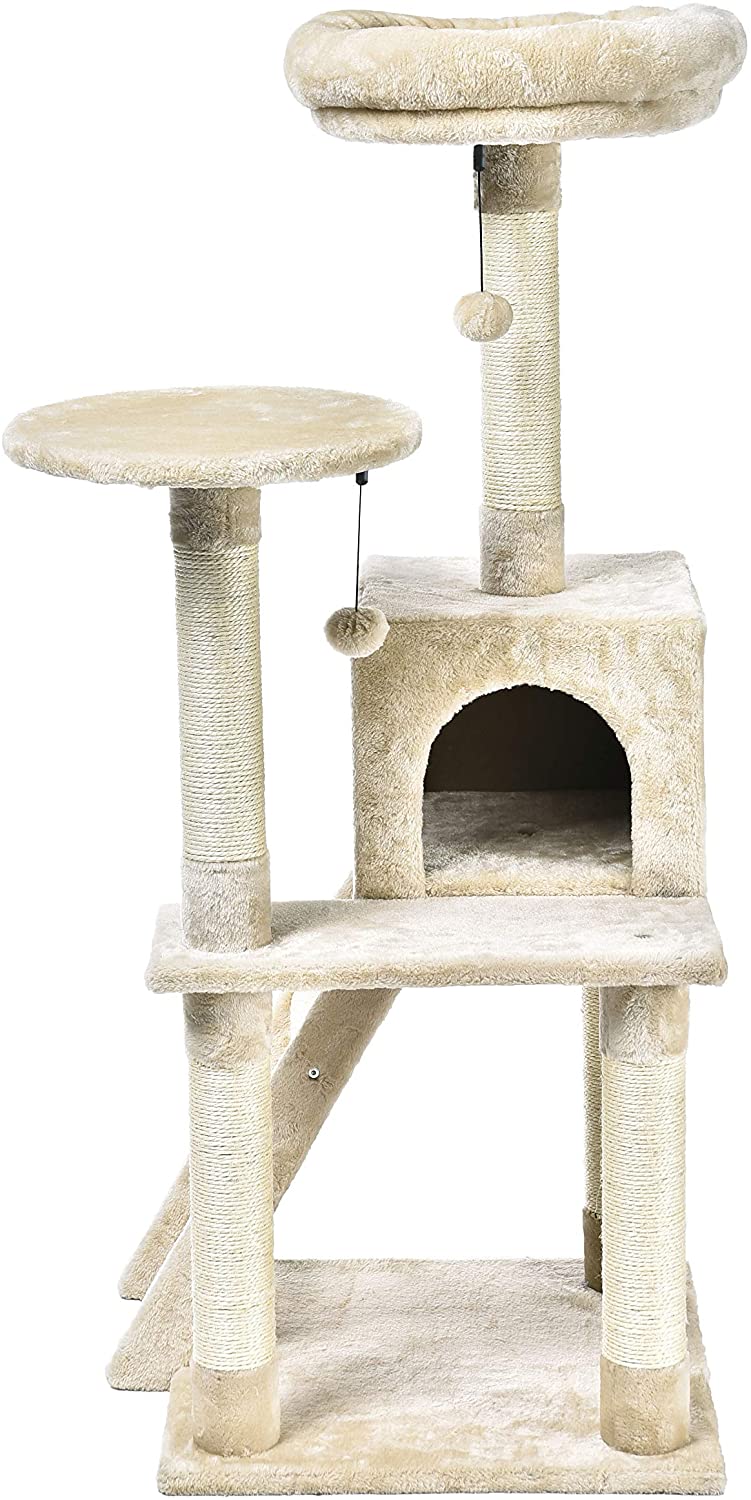  AmazonBasics - Árbol para gatos extragrande con cueva y escalera, 48,3x127x48,3 cm, beige 