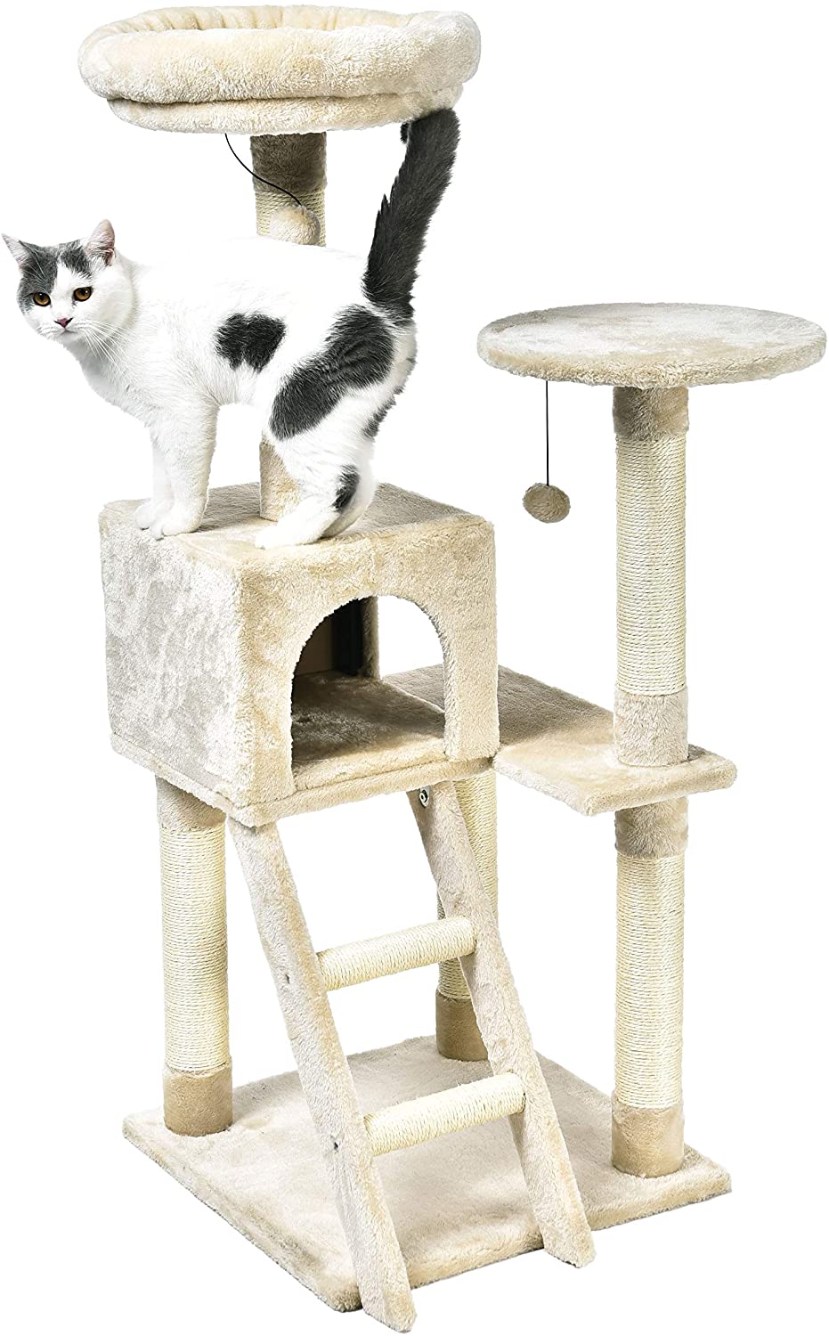  AmazonBasics - Árbol para gatos extragrande con cueva y escalera, 48,3x127x48,3 cm, beige 