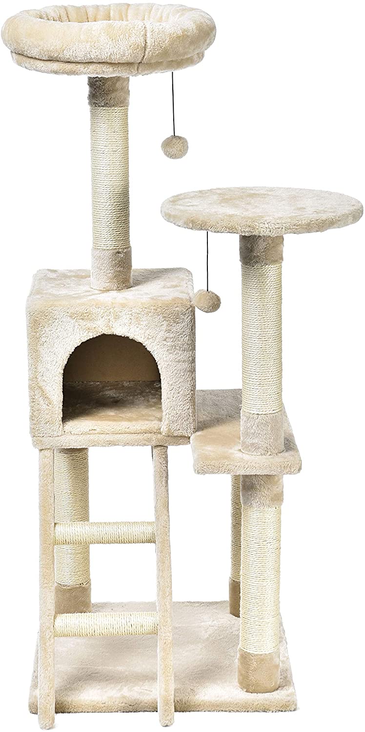  AmazonBasics - Árbol para gatos extragrande con cueva y escalera, 48,3x127x48,3 cm, beige 