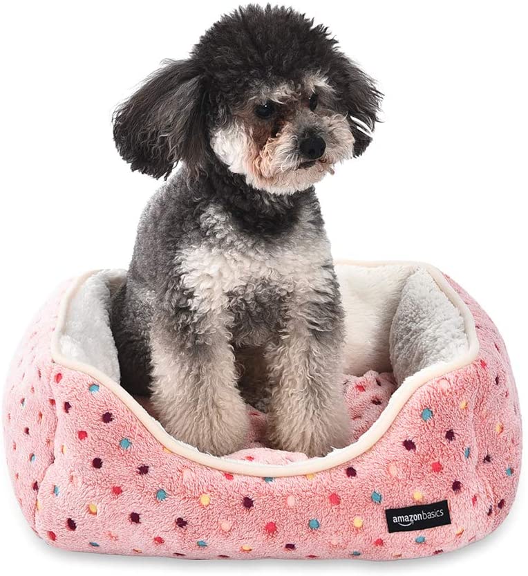  AmazonBasics Cama para mascotas, pequeña, de color rosa con lunares 