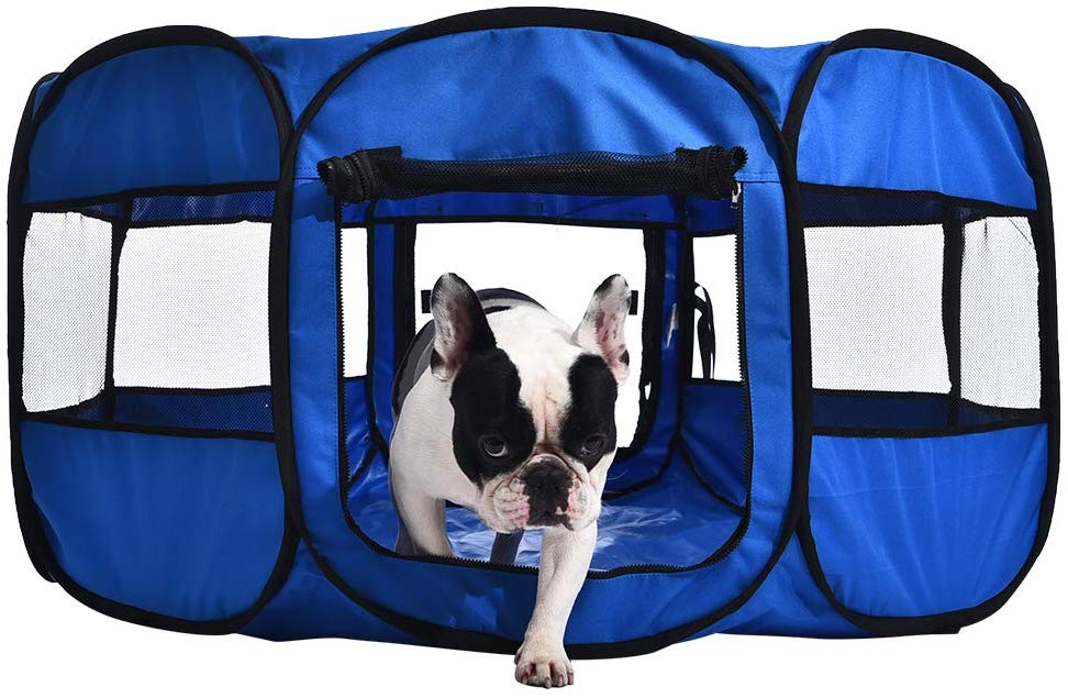  AmazonBasics – Corral para mascotas suave y transportable, 114 cm, Azul 