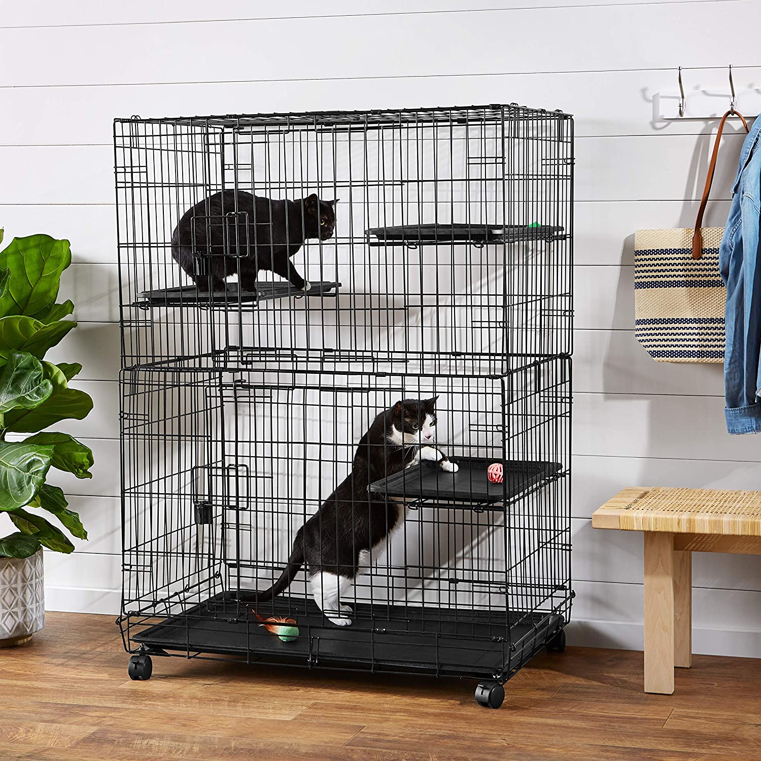  AmazonBasics - Jaula grande de 3 niveles para gato para jugar, 91 x 57 x 128,5 cm, Negro 