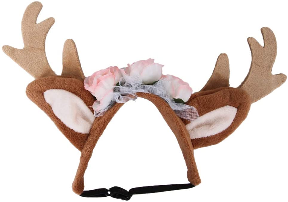  Amosfun - Diadema con Orejas de Reno y Orejas de Reno para Mascotas, para Navidad, Cosplay, para Perros y Gatos, Talla S 