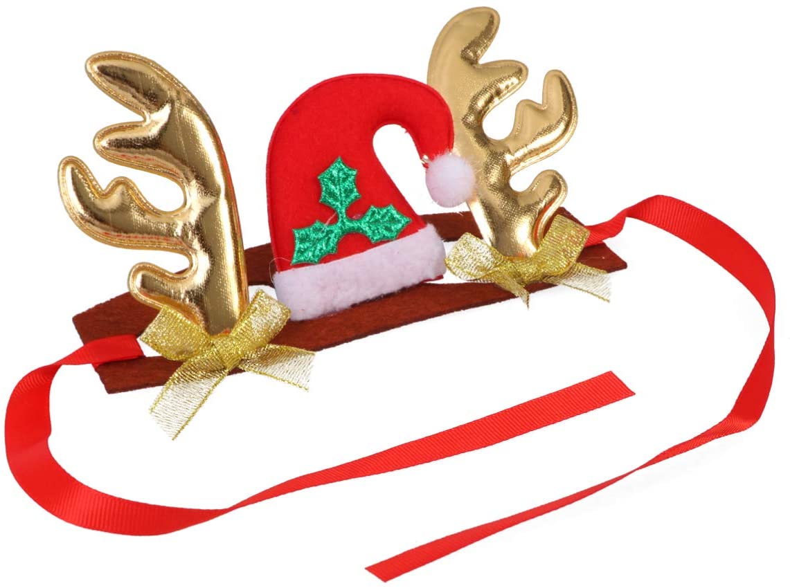  Amosfun Diademas para Mascotas de Navidad Diadema de Renos con Brillo Diademas Diademas de Alces para Mascotas Aros para el Pelo de Orejas de Perro de Navidad para Regalo de Gato de Perro de Navidad 