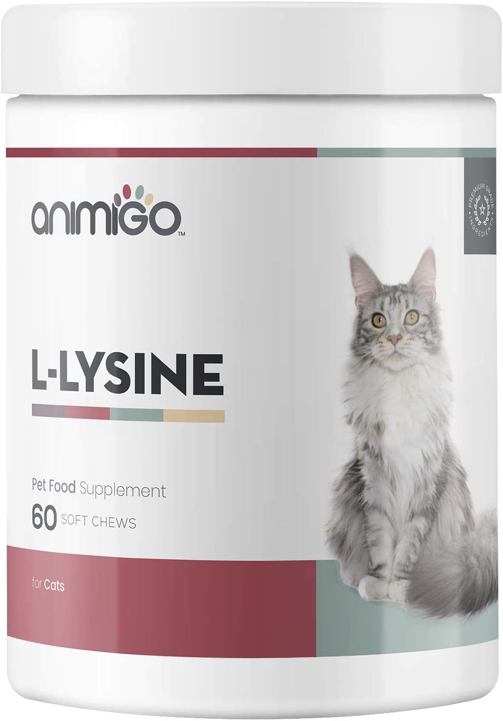  Animigo L-Lisina para Gatos | Suplemento Natural Inmunitario para la Defensa | L-Lisina, Levadura de Cerveza y Pectina Cítrica | Rico en Aminoácidos, Vitaminas y Minerales | 60 Cápsulas Masticables 