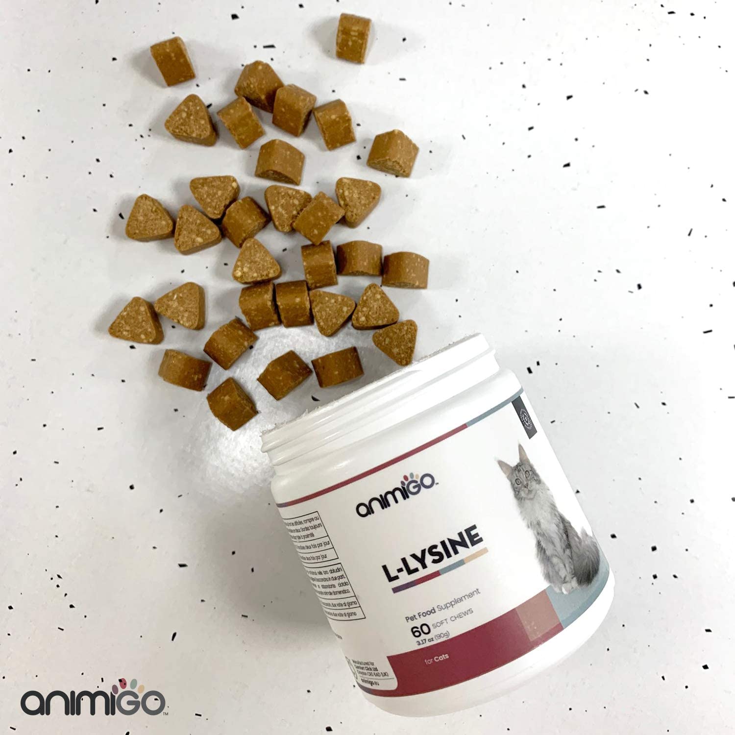  Animigo L-Lisina para Gatos | Suplemento Natural Inmunitario para la Defensa | L-Lisina, Levadura de Cerveza y Pectina Cítrica | Rico en Aminoácidos, Vitaminas y Minerales | 60 Cápsulas Masticables 