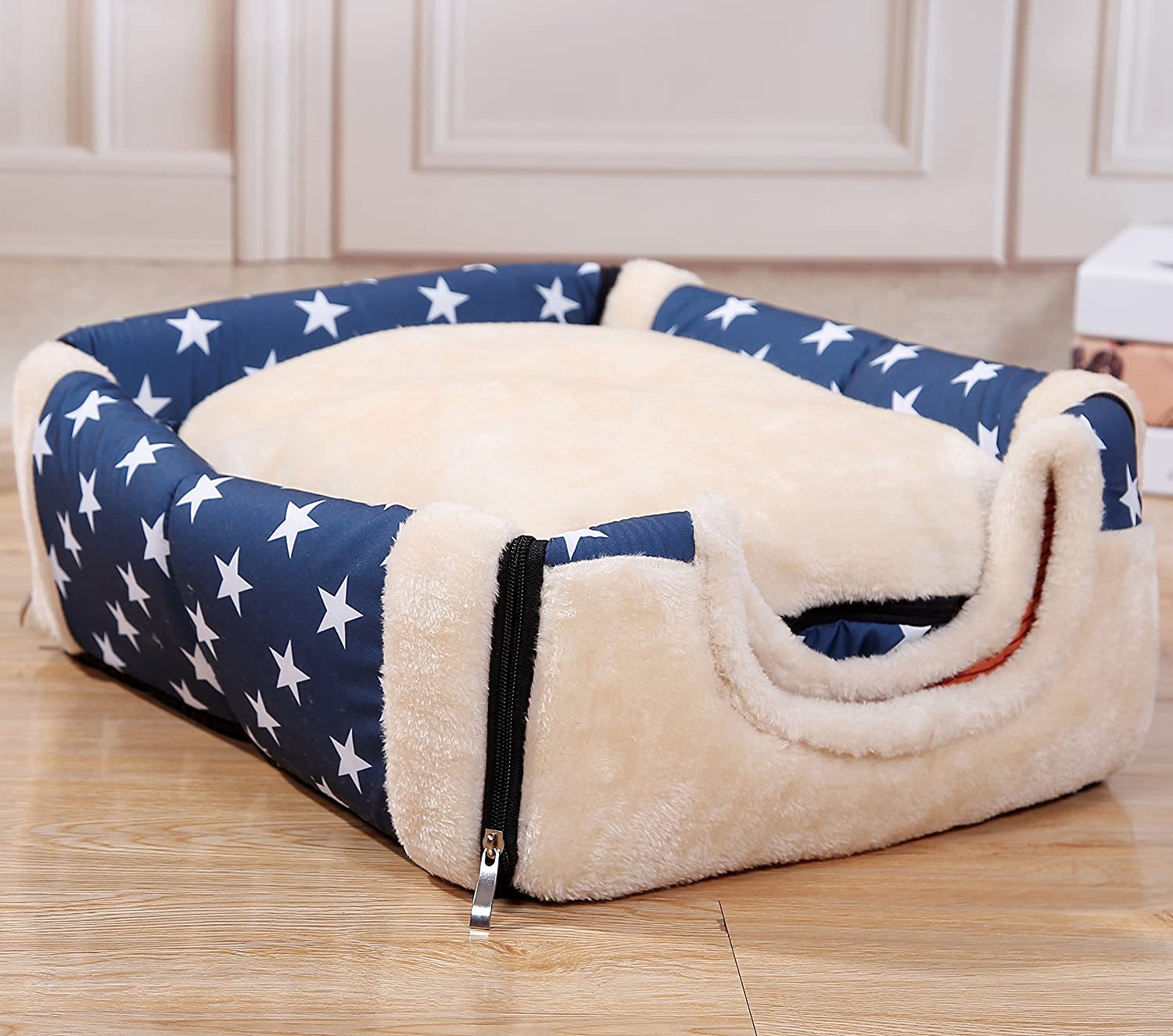  ANPI 2 en 1 Casa y Sofá para Mascotas, Lavable a Máquina Casa Cama de Perro Gato Puppy Conejo Mascota Antideslizante Plegable Suave Calentar con Cojín Extraíble Colchón, 3 Tamaños 