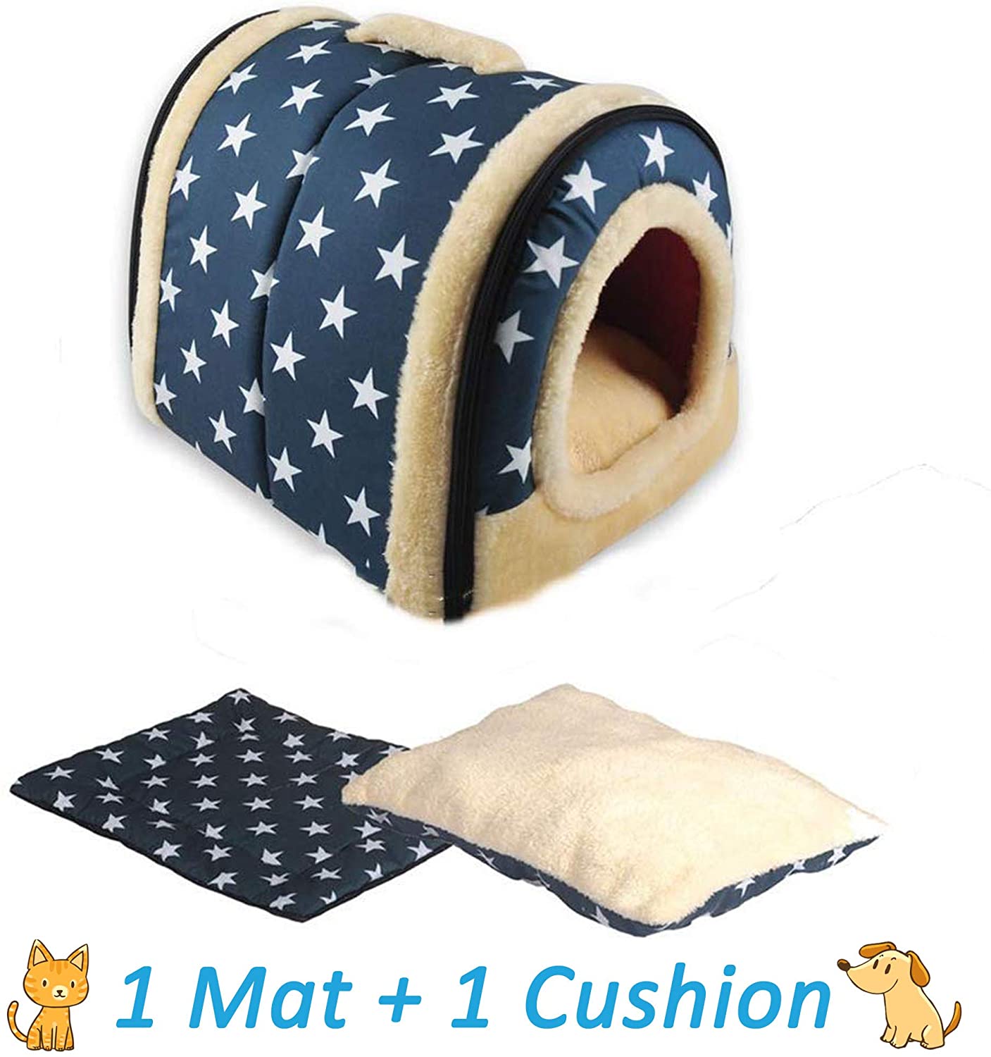  ANPI 2 en 1 Casa y Sofá para Mascotas, Lavable a Máquina Casa Cama de Perro Gato Puppy Conejo Mascota Antideslizante Plegable Suave Calentar con Cojín Extraíble Colchón, 3 Tamaños 