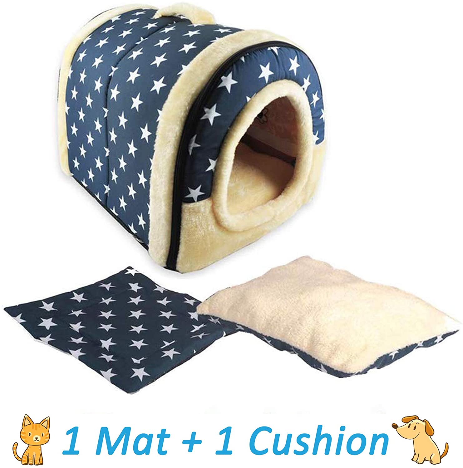  ANPI 2 en 1 Casa y Sofá para Mascotas, Lavable a Máquina Casa Nido Cueva Cama de Perro Gato Puppy Conejo Mascota Antideslizante Plegable Suave Calentar con Cojín Extraíble, 3 Tamaños 