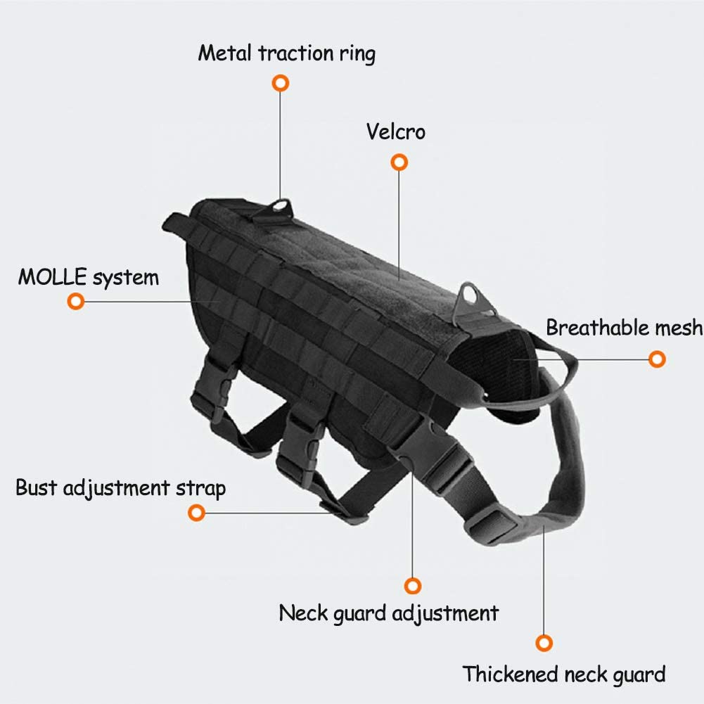  Arnés de Chaleco para Perros de Servicio Táctico, Entrenamiento de Trabajo Molle para Trabajo Pesado Al Aire Libre con Chaleco con Asa para Perros Pequeños Y Grandes,L 