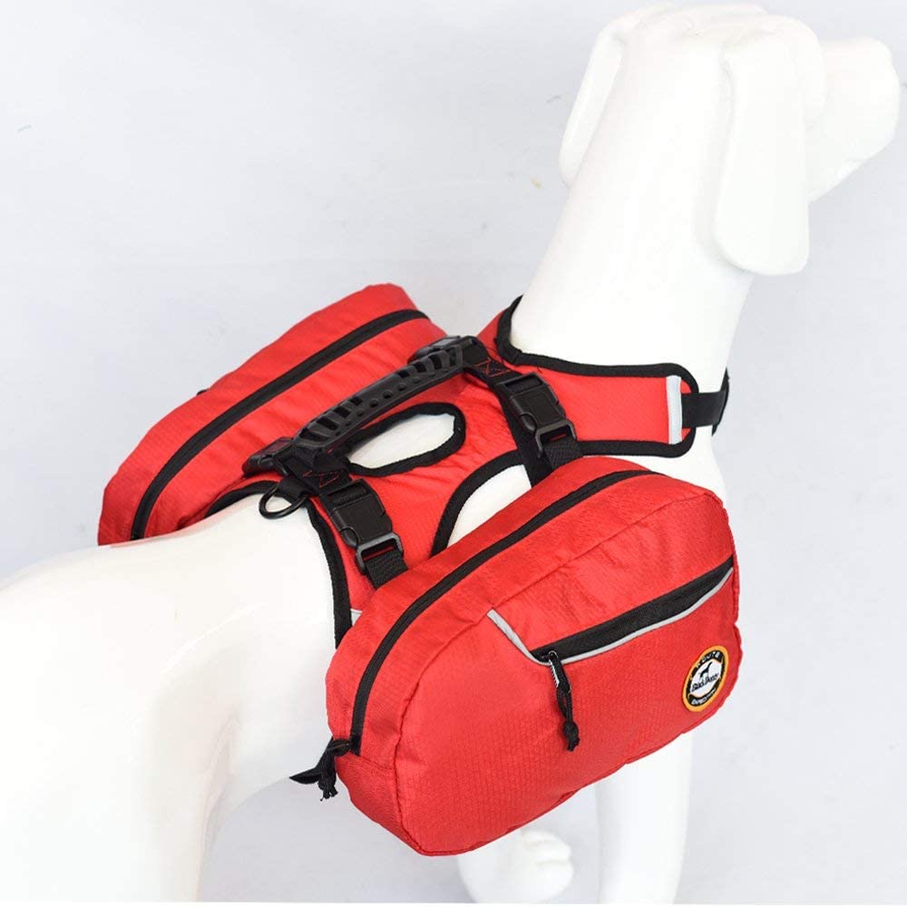  Arnés para Perros Mochila Ajustable Bolsa para alforjas para Mascotas con Dos Bolsillos Laterales Liviano Reflectante Seguridad para Ciclismo Senderismo Deportes al Aire Libre-S (S) 