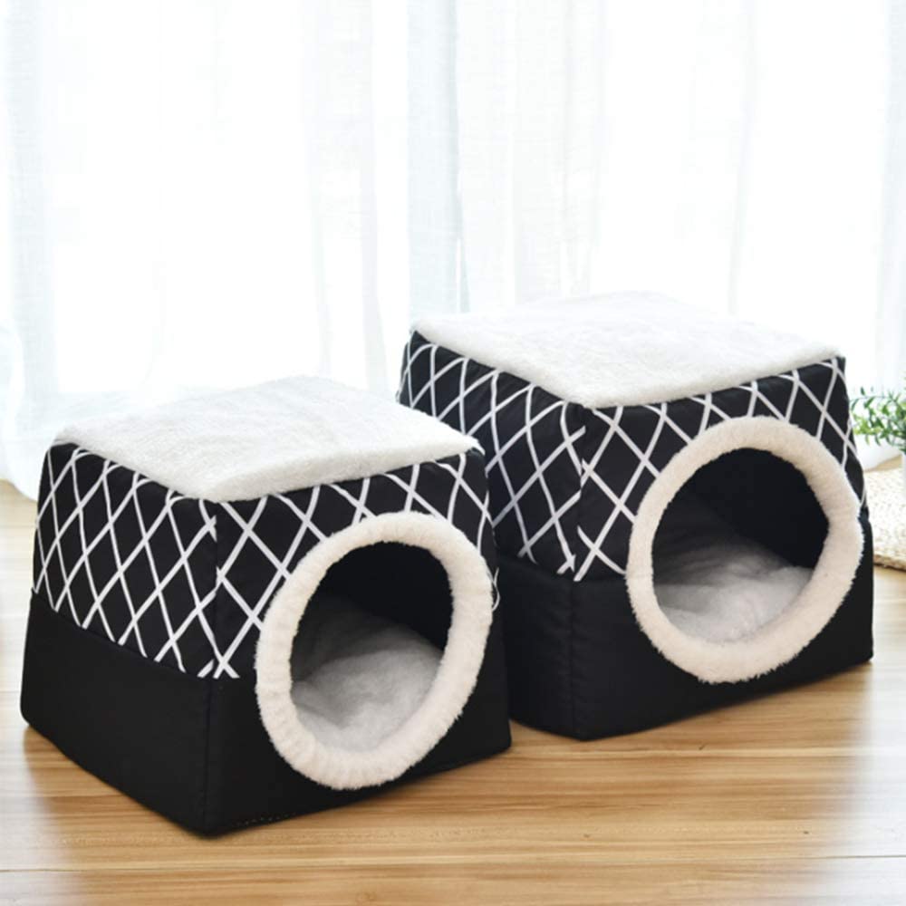  Asdomo Cama Relajante para Perros y Gatos, Cama Redonda Plegable Cerrada, cálida y Suave, de Felpa cómoda para Dormir en Invierno, Color Negro 