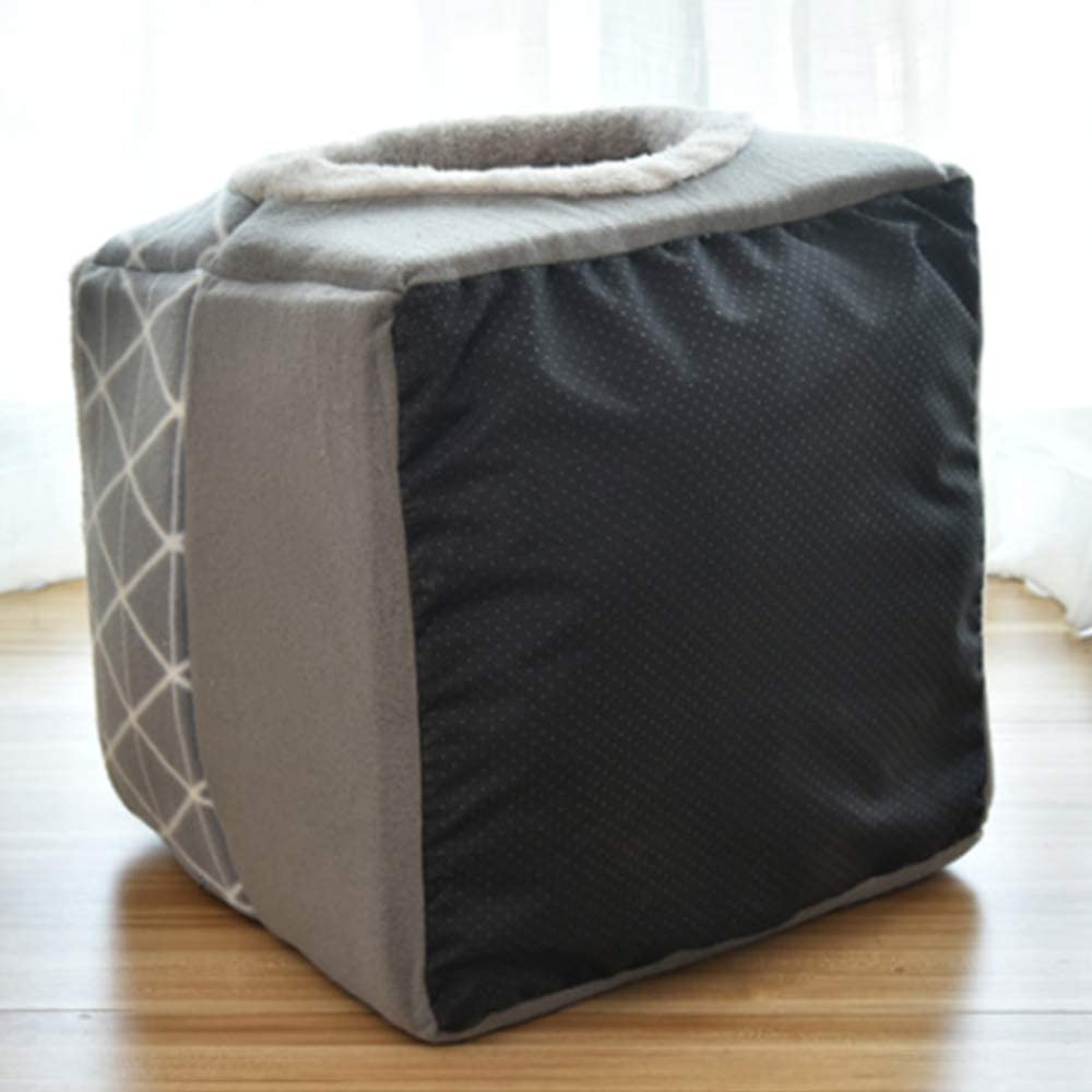  Asdomo Cama Relajante para Perros y Gatos, Cama Redonda Plegable Cerrada, cálida y Suave, de Felpa cómoda para Dormir en Invierno, Color Negro 