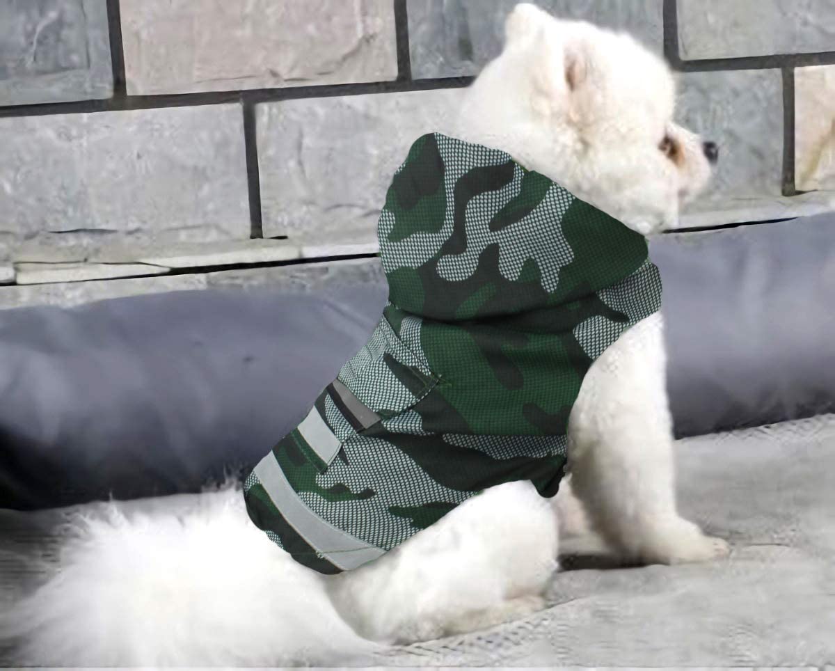  Babydog Abrigo Chaleco Impermeable para Perro con Capucha, Forro Transpirable y Sin Mangas, Cierre Velcro, Bolsillo Espalda, Modelo Camuflaje Militar (S, Verde) 