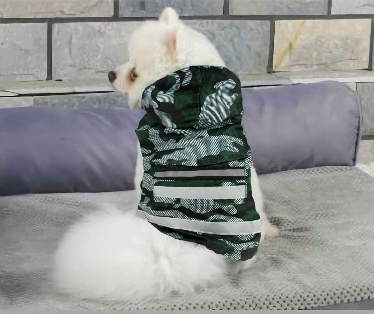  Babydog Abrigo Chaleco Impermeable para Perro con Capucha, Forro Transpirable y Sin Mangas, Cierre Velcro, Bolsillo Espalda, Modelo Camuflaje Militar (S, Verde) 