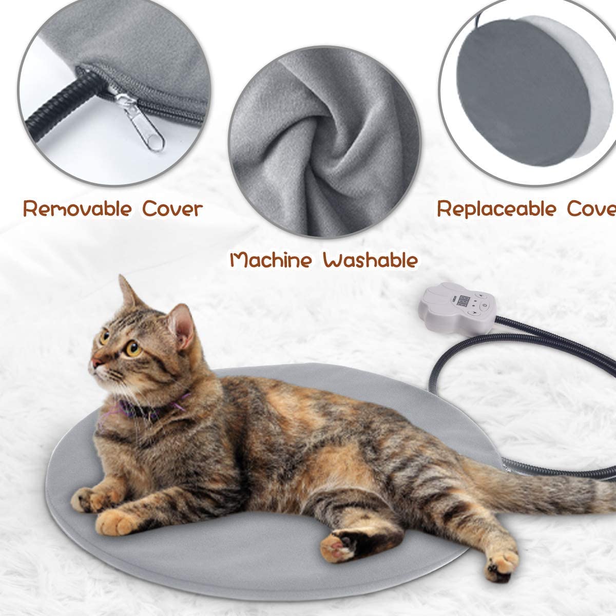  BACKTURE Manta Eléctrica para Perros y Gatos, Almohadilla Térmica Mascotas Temperatura 7 Niveles con Calefacción Constante Inteligente, Cojín De Calentamiento con 2 Cubiertas (40 * 40cm) 