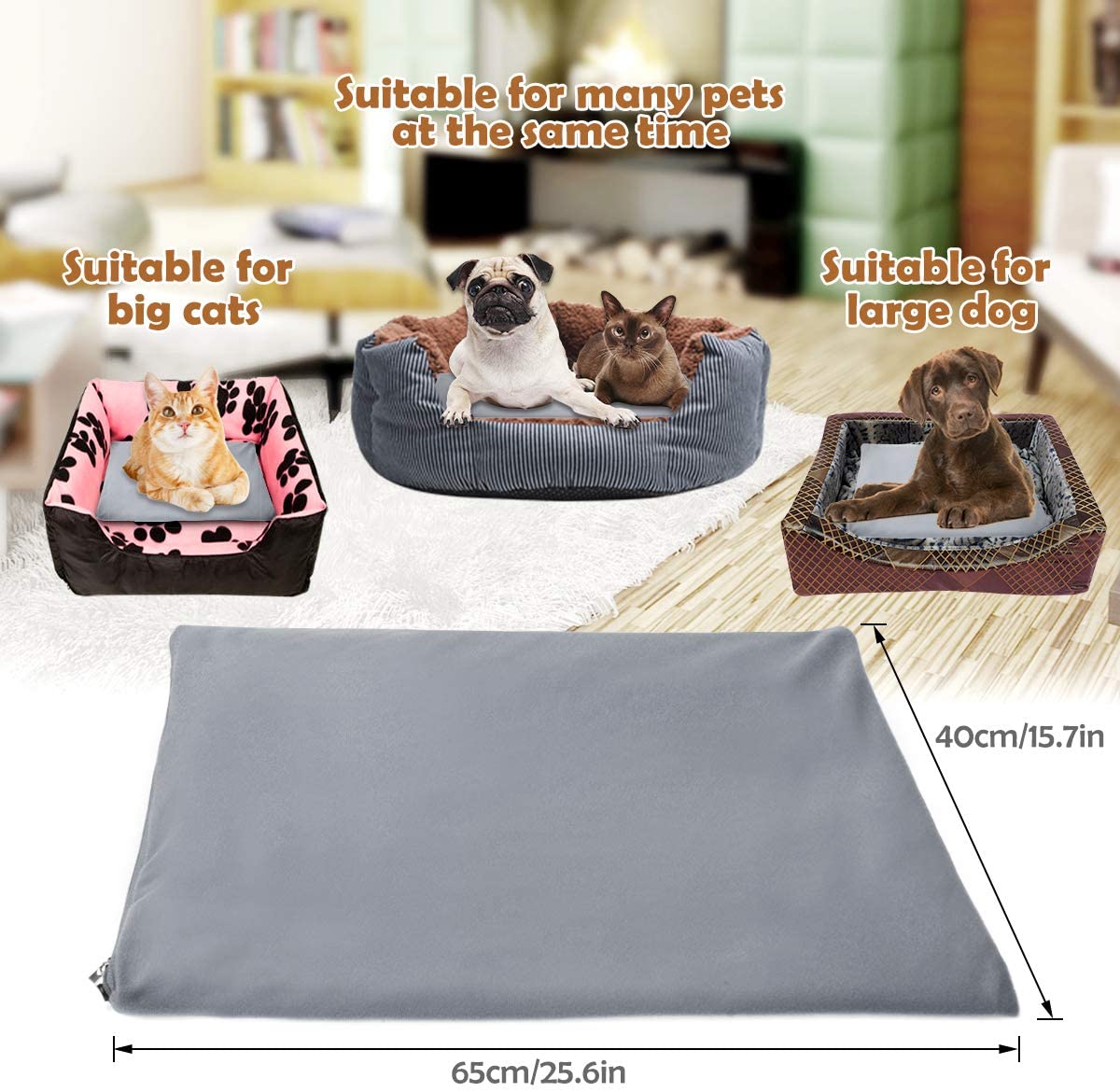  BACKTURE Manta Eléctrica para Perros y Gatos, Almohadilla Térmica Mascotas Temperatura 7 Niveles con Calefacción Constante Inteligente, Cojín De Calentamiento con 2 Cubiertas (65 * 40cm) 