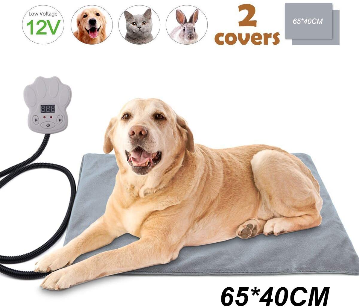  BACKTURE Manta Eléctrica para Perros y Gatos, Almohadilla Térmica Mascotas Temperatura 7 Niveles con Calefacción Constante Inteligente, Cojín De Calentamiento con 2 Cubiertas (65 * 40cm) 