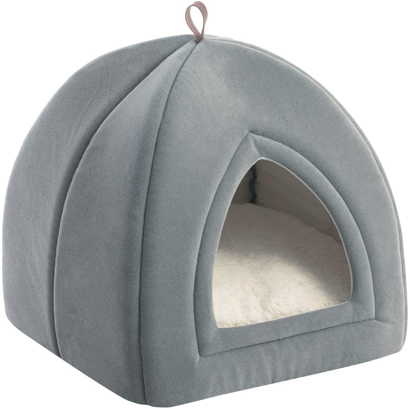  Bedsure Cama/Cueva Gato con Cojín Desenfundable Lavable - Casa para Gatos Antideslizante - Camas para Perros Pequeños 35x35x38cm,Gris Claro 