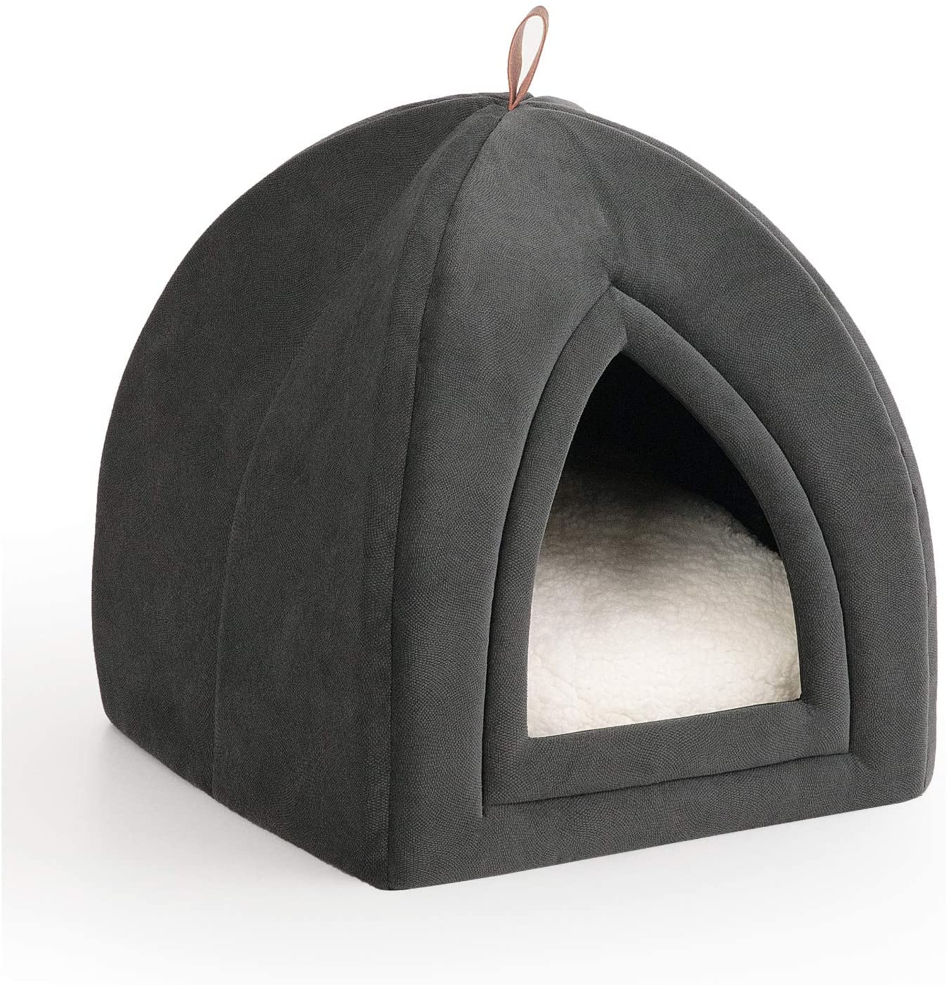  Bedsure Cama/Cueva Gato con Cojín Desenfundable Lavable - Casa para Gatos Antideslizante - Camas para Perros Pequeños 35x35x38cm,Gris Oscuro 