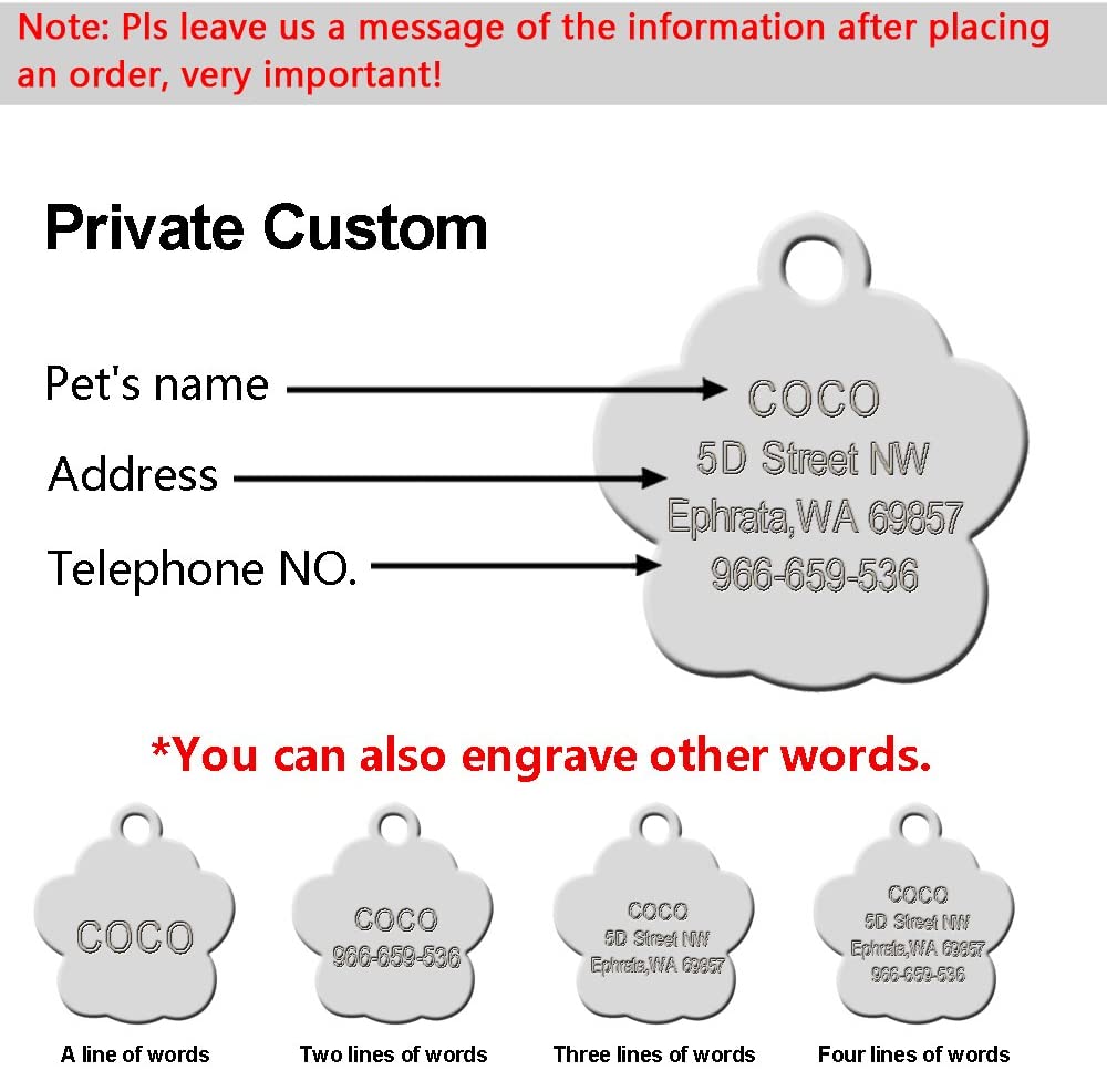  Beirui Placas de identificación Huellas Personalizadas en Acero Inoxidable de 24 mm para Perros y Gatos, con Grabado láser, Azul, S (0.9" diámetro) 