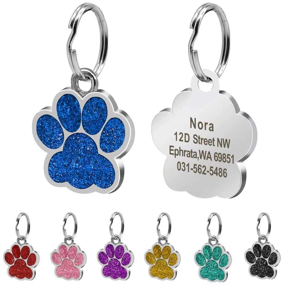  Beirui Placas de identificación Huellas Personalizadas en Acero Inoxidable de 24 mm para Perros y Gatos, con Grabado láser, Azul, S (0.9" diámetro) 