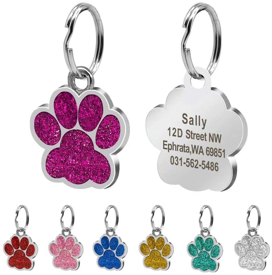  Beirui Placas de identificación Huellas Personalizadas en Acero Inoxidable de 24 mm para Perros y Gatos, con Grabado láser, Rosa, S (0.9" diámetro) 