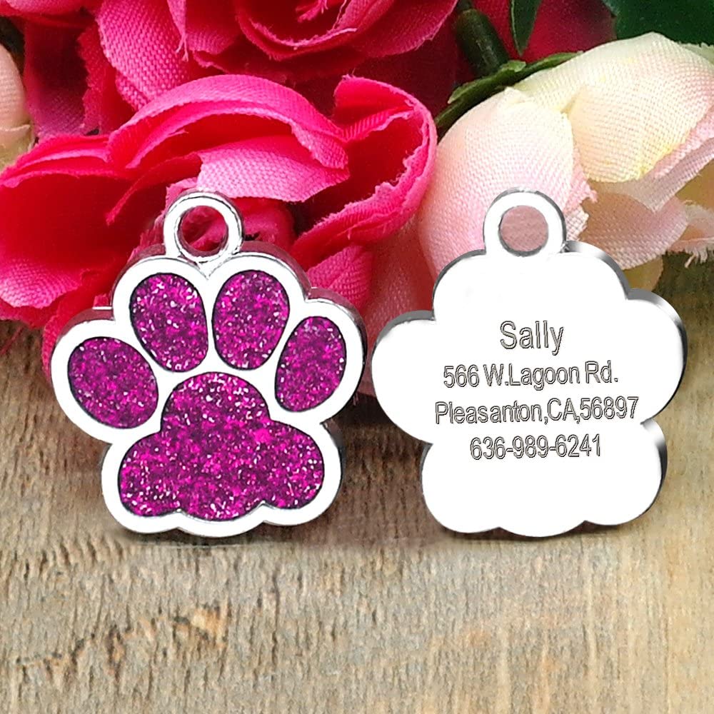  Beirui Placas de identificación Huellas Personalizadas en Acero Inoxidable de 24 mm para Perros y Gatos, con Grabado láser, Rosa, S (0.9" diámetro) 