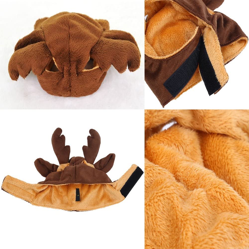  Bello Luna Casquillo del sombrero del alce del animal doméstico para el pequeño perro y el gato, sombrero de las astas del animal doméstico Vestido del partido del traje de Cosplay-Brown (M) 