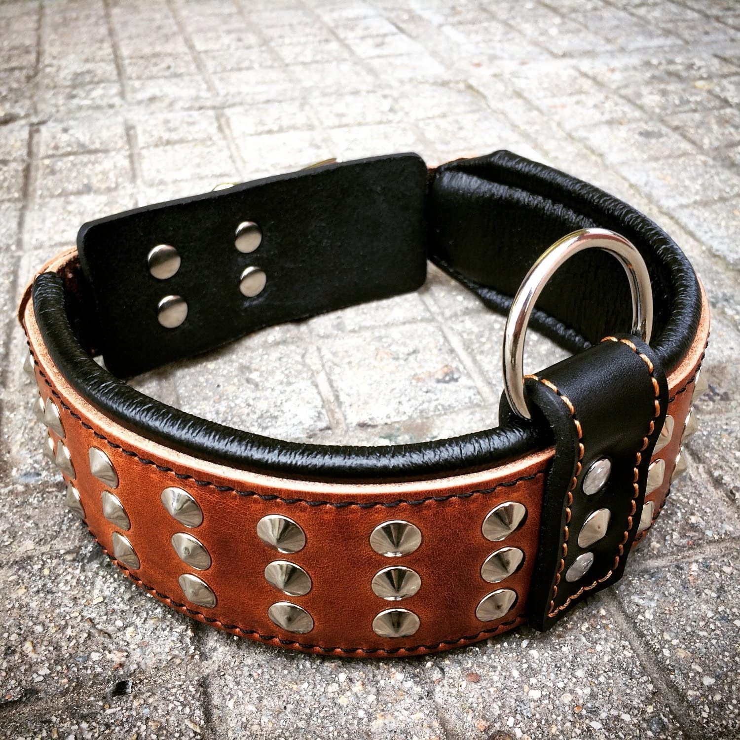  Bestia '' Star '' Collar de Perro de Cuero Genuino con Tachuelas 