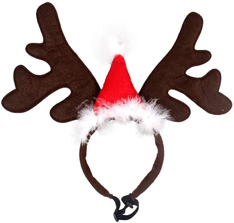  BESTOYARD Diadema Cuernos para Mascota Reno Cuernos Ciervo Disfraz Perro Decoracion Navidad con Mini Gorro de Navidad 