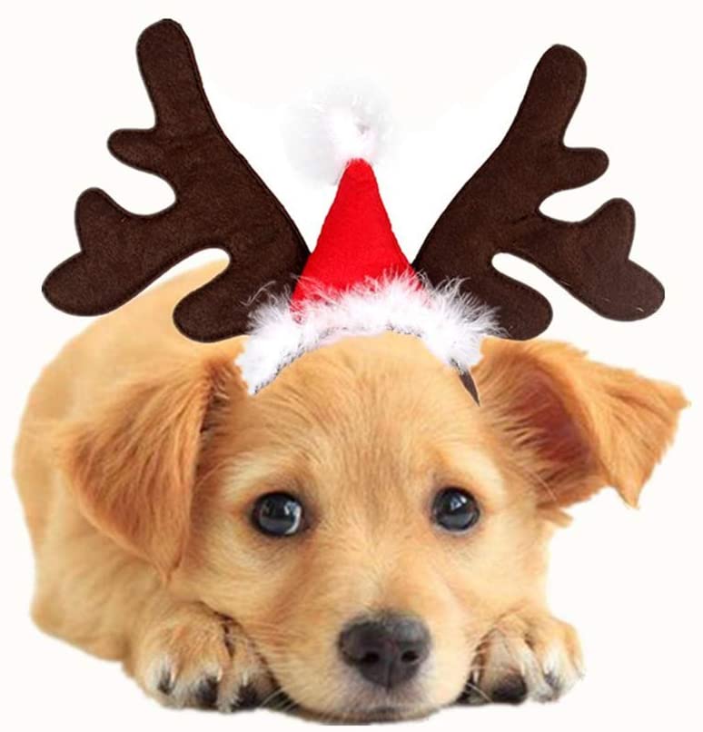  BESTOYARD Diadema para Mascotas de Navidad Perro Aro de Pelo Aro Linda Cornamenta con Bowknot para el Festival de Navidad Decoración de Fiesta (patrón de Gorra roja) 