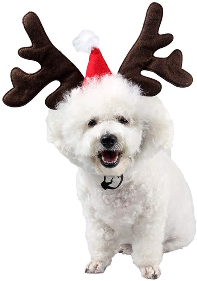  BESTOYARD Diadema para Mascotas de Navidad Perro Aro de Pelo Aro Linda Cornamenta con Bowknot para el Festival de Navidad Decoración de Fiesta (patrón de Gorra roja) 