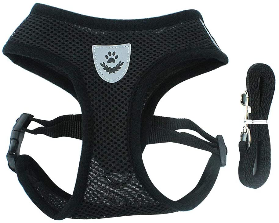  BLEVET Arnés Perro Gato Ajustable Respirante Pequeña Chaleco para Cachorros, Perros Pequeños y Gatos MZ046 (L, Black) 